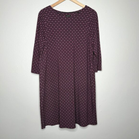 J.Jill Womens Dress Medium Purple Geometric 3/4 Sleeve Wearever Thick Casual - Picture 1 of 10